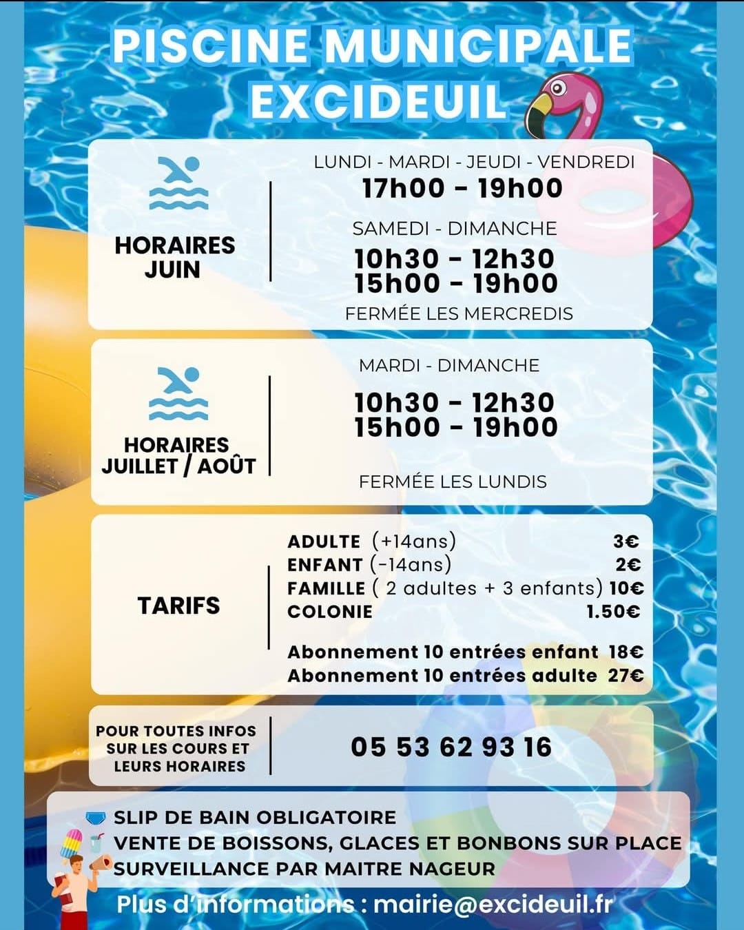 HORAIRES PISCINE EXCIDEUIL